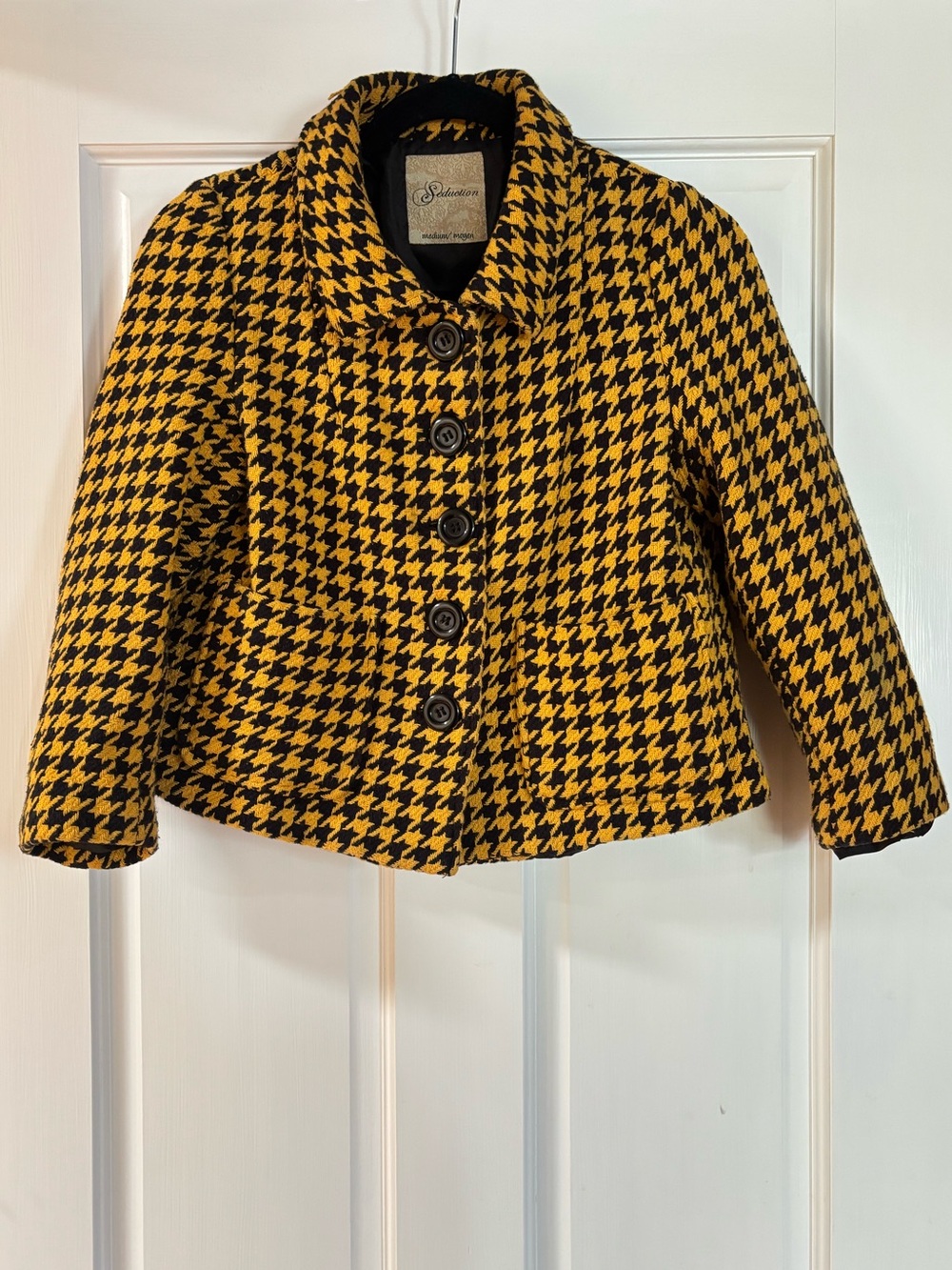 Houndstooth Pea Coat in Yellow & Black